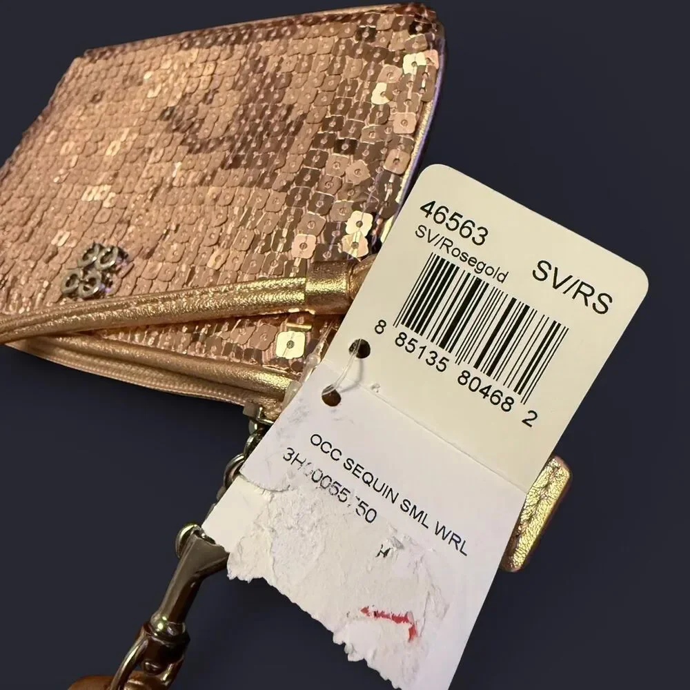 Vintage COACH Y2K Special Edition Rose Gold Sequined Wristlet Small NWT Glam